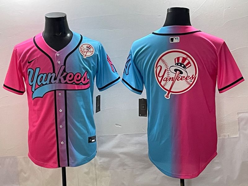Men 2025 New York Yankees Blank Blue pink Game Nike MLB Jersey style 0028->new york yankees->MLB Jersey